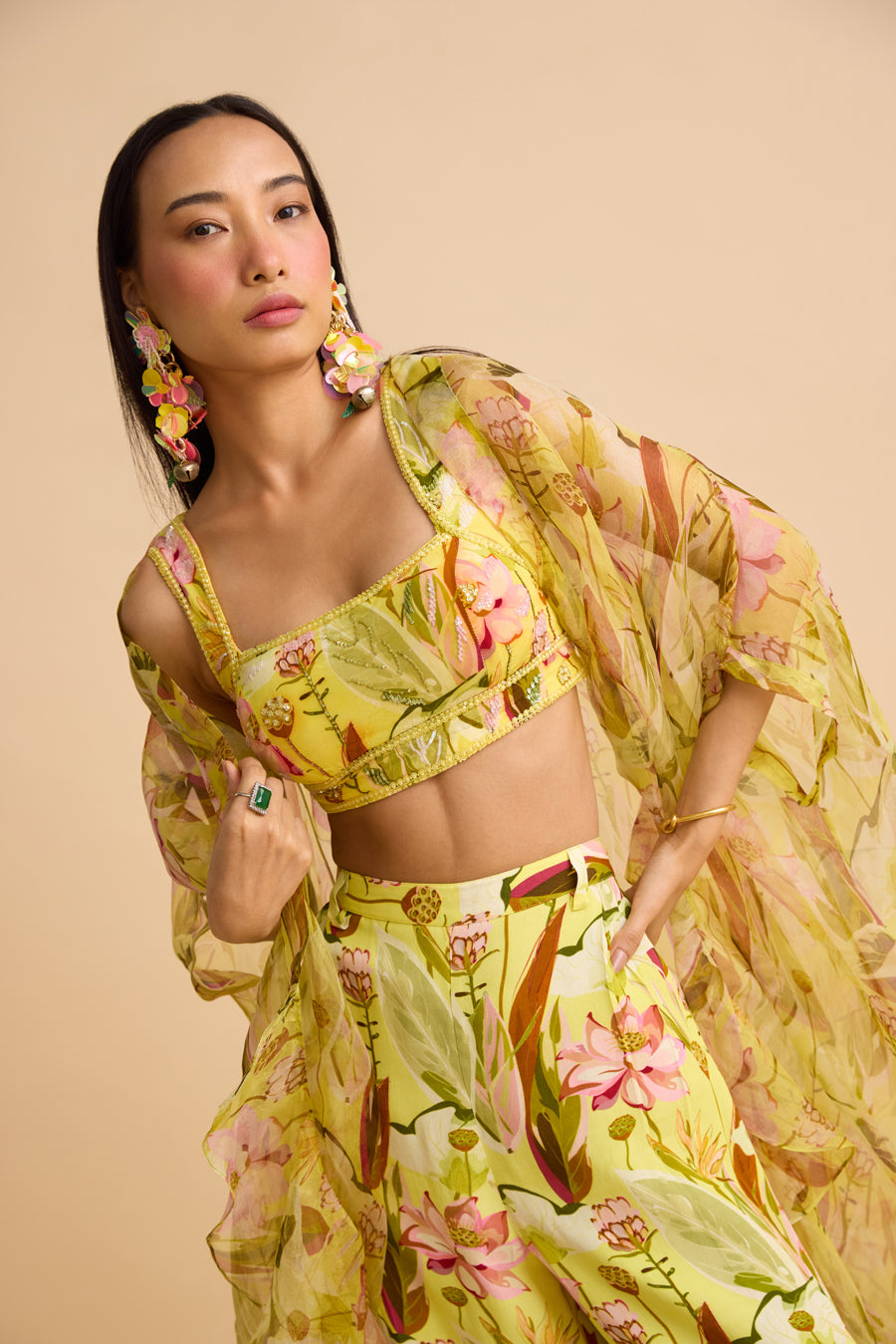 MORNING DANCE SILK SHARARA PANTS