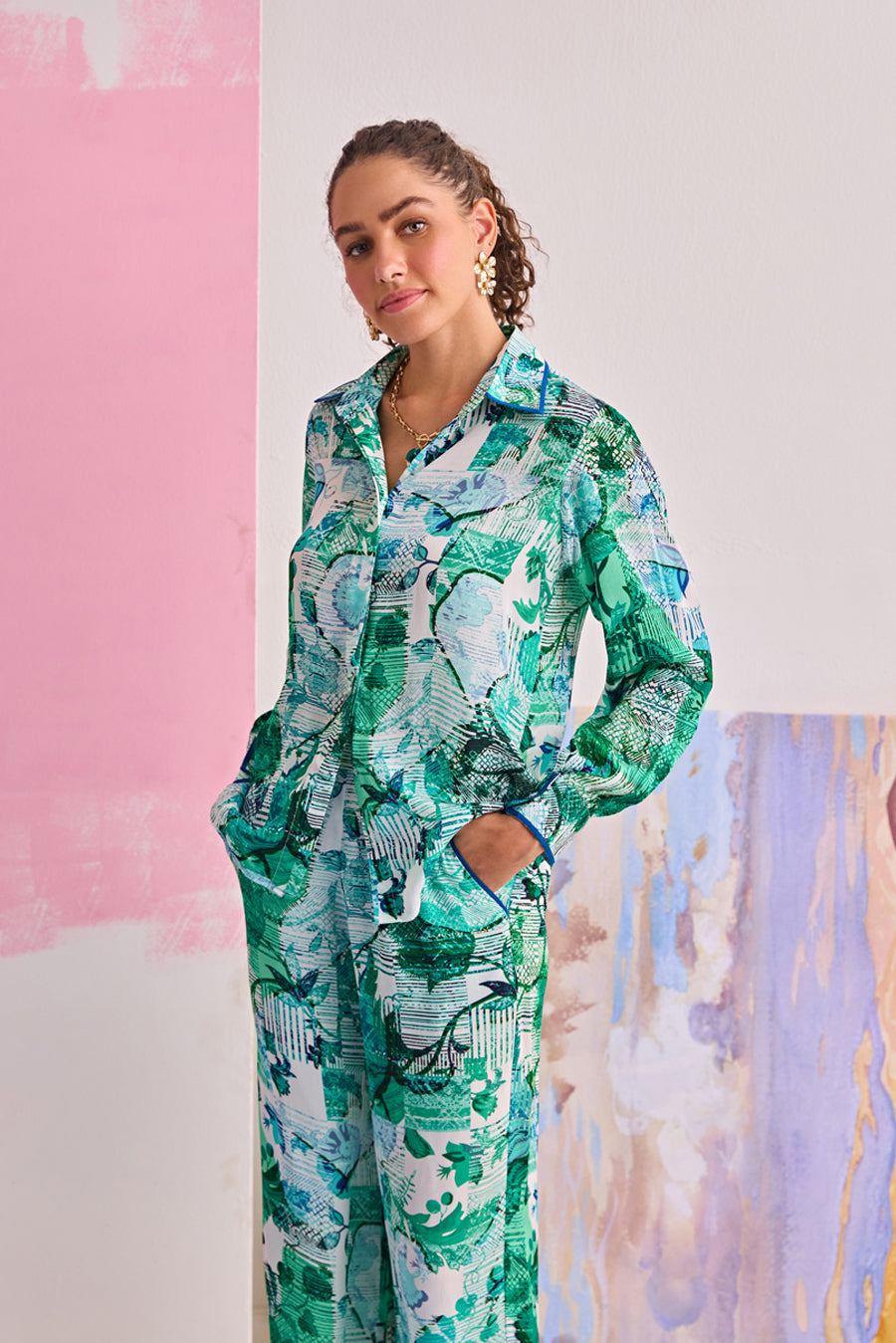 THROUGH THE RAIN SILK SHIRT & PANTS SET