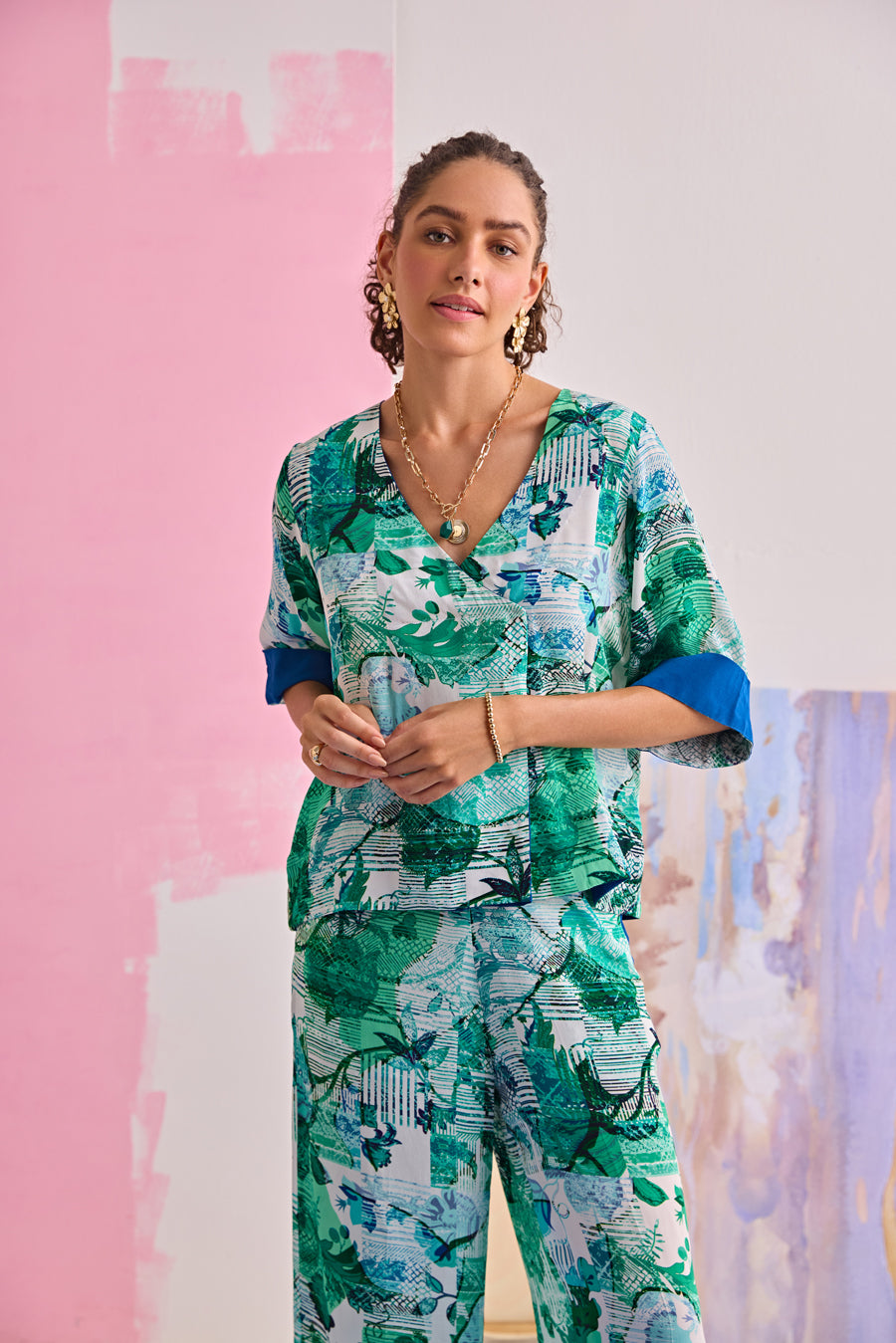 THROUGH THE RAIN SILK TOP & PANTS SET