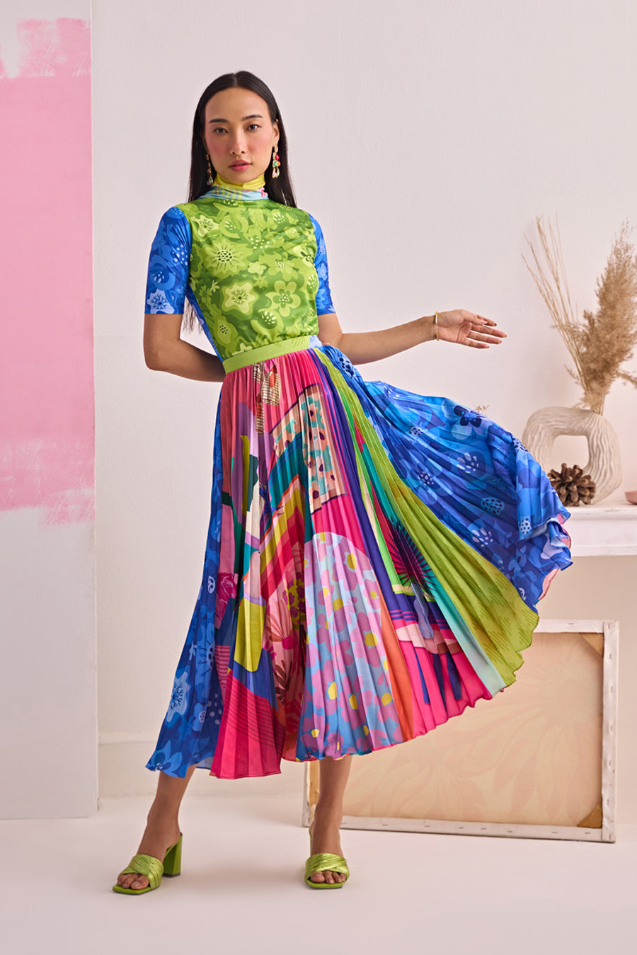 TECHNICOLOR HOMESCAPE PLEATED SKIRT