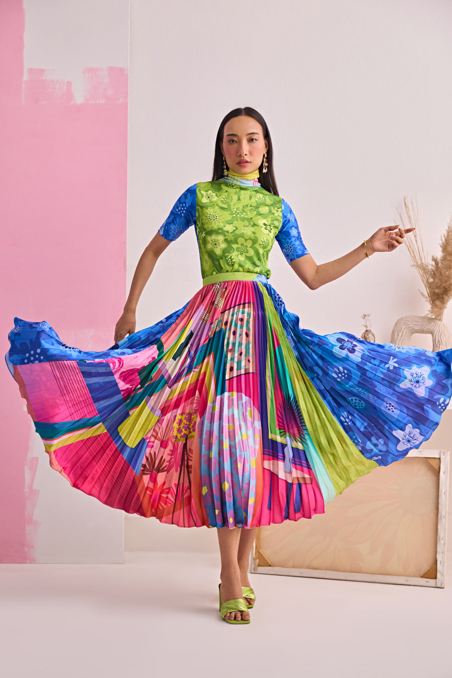 TECHNICOLOR HOMESCAPE PLEATED SKIRT