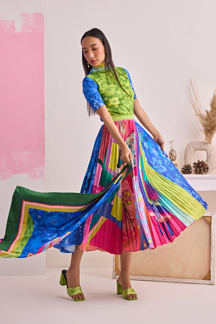 TECHNICOLOR HOMESCAPE PLEATED SKIRT