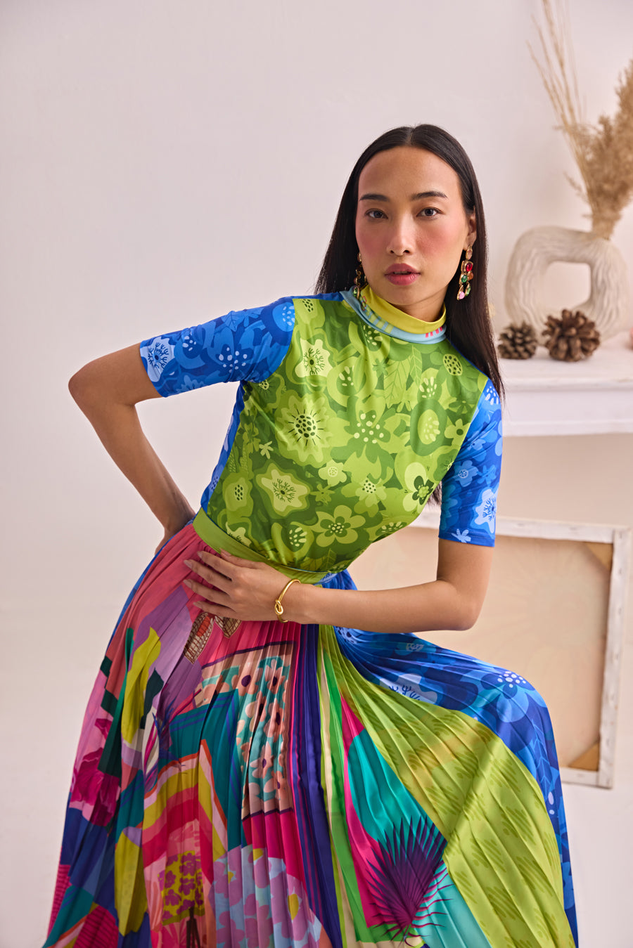 TECHNICOLOR HOMESCAPE PLEATED SKIRT