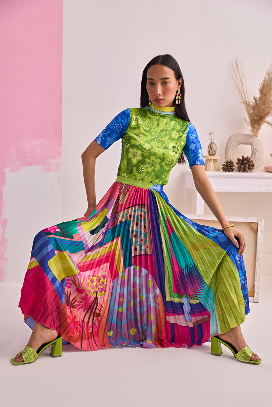 TECHNICOLOR HOMESCAPE PLEATED SKIRT