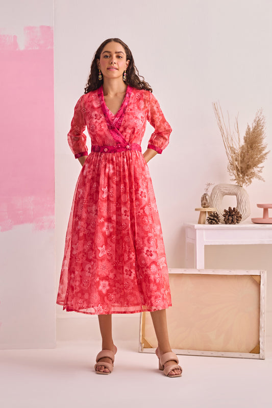 PINK BLOOM WRAP DRESS