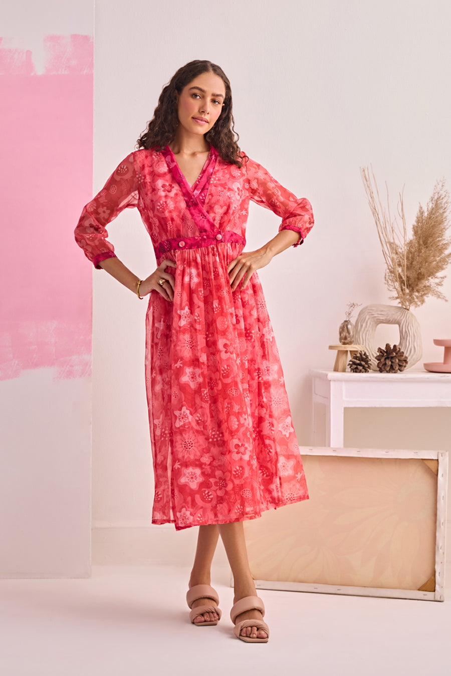 PINK BLOOM WRAP DRESS