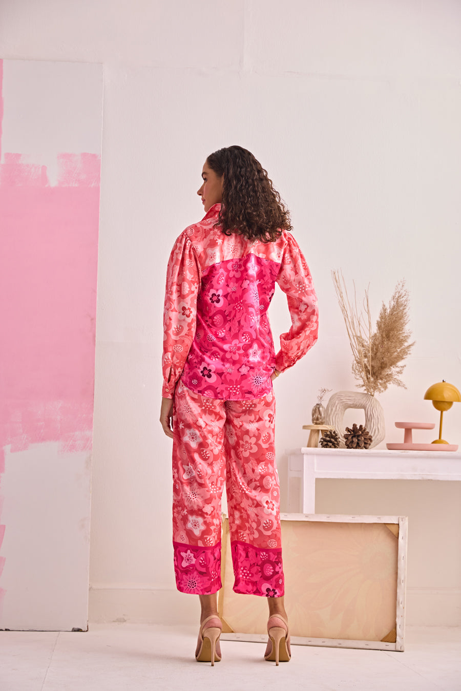 PINK BLOOM CLASSIC SATIN SHIRT & PANTS SET