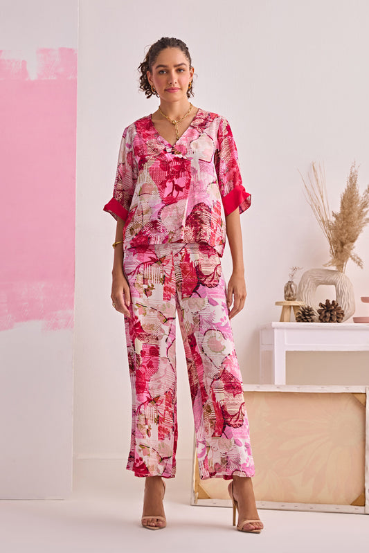 PINK AFTERNOON SILK TOP & PANTS SET