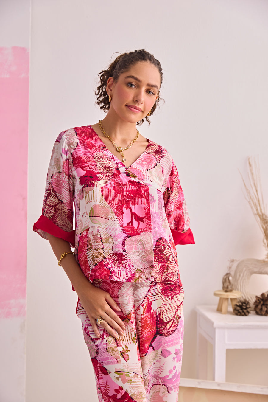 PINK AFTERNOON SILK TOP & PANTS SET